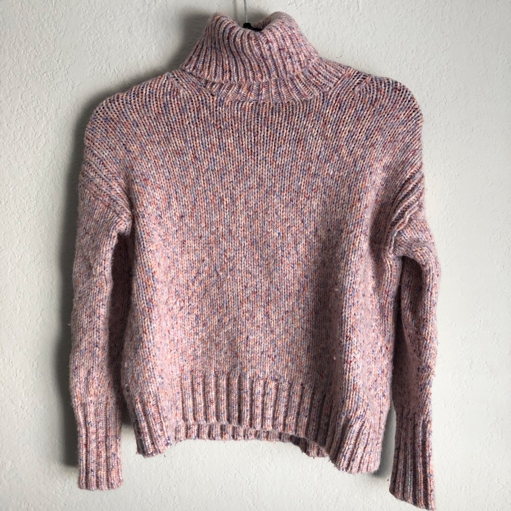 Pink Speckled J Crew Cropped Turtleneck